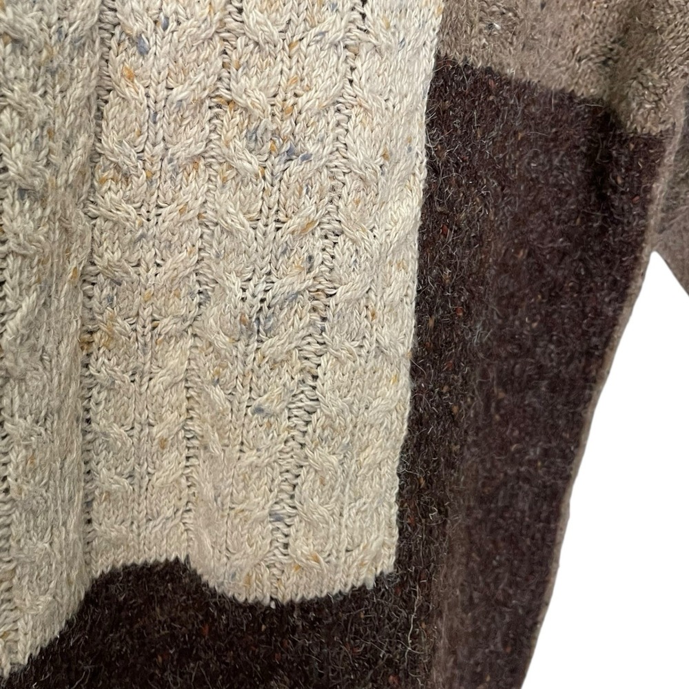 Capacity L Brown Colorblock Sweater Cable Knit Wool Blend‎ Vintage Grandpa Core - Picture 6 of 11